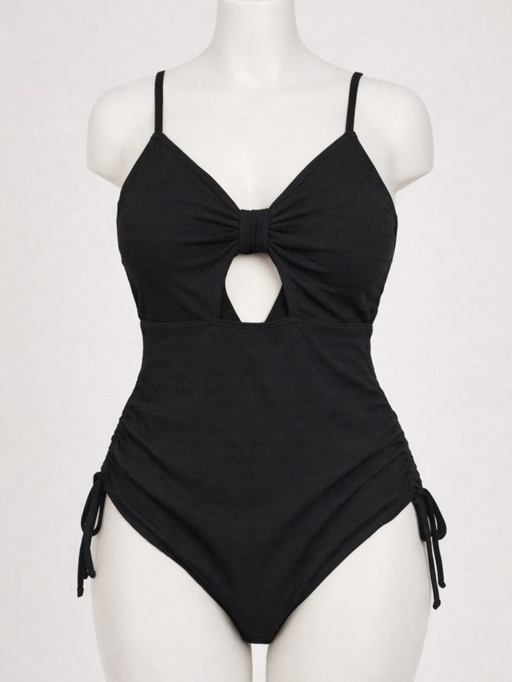 SHEIN Black One-Piece Swimsuit with Front Knot and Side Ties